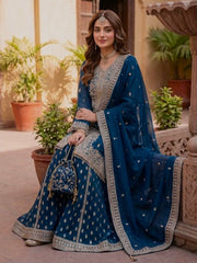 Luxuriant Fuax Georgette Sequins Work Sharara Suit