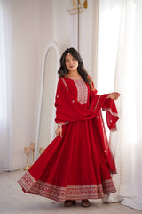 Stylish Red Vichitra Silk with Jari Work Anarkali Suit