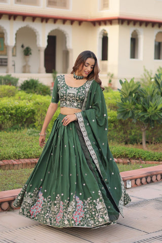 Amazing Green Vichitra Silk Embroidered Lehenga