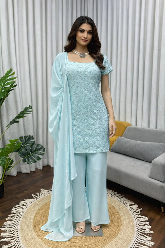 Exclusive Georgette Heavy Chine Sequence Work Palazzo Suit