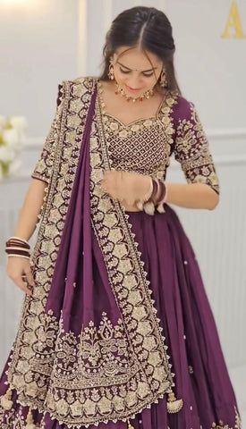 Wine Color Georgette Heavy Embroidery Lehenga Choli