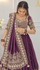 Wine Color Georgette Heavy Embroidery Lehenga Choli
