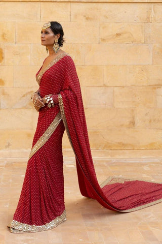 Lovely Red Faux Georgette Jari Work Saree