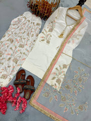 Charming White Satin with Sequence Work Sharara Suit