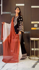 Lovely Black Rayon Cotton Embroidery Work Sharara Suit