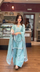 Exclusive Blue Silk Sequence Work Palazzo Suit