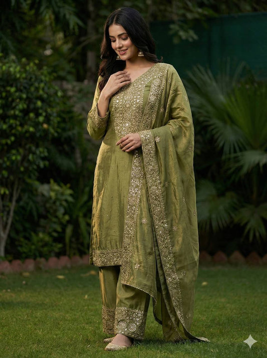 Amazing Pink Fendy Silk with Sequence Work Palazzo Suit