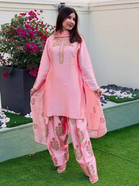 Preety Heavy Creap Silk Embroidery Work Sharara Suit