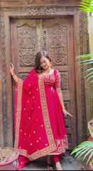 Alluring Red Heavy Natural Crep Silk Embroidered Anarkali Suit