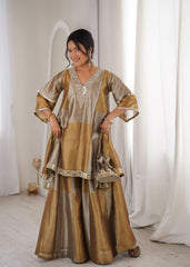 Lovely Golden Two-Tone Embroidered Mirror Work Sharara Suit