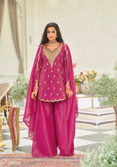 Gorgeous Pink Heavy Silk Embroidered Sharara Suit