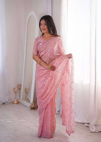 Lovely Pink Silk with Fancy Work Saree