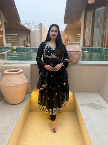 Exclusive Black Heavy Vichitra Silk Sequence Work Anarkali