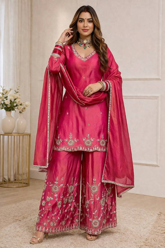 Lovely Pink Silk with Sequence Work Palazzo Suit