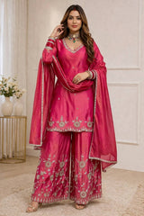 Lovely Pink Silk with Sequence Work Palazzo Suit