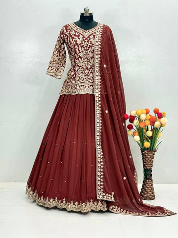 Gorgeous Maroon Georgette Sequence Work Lehenga Choli