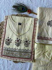 Exclusive Light Yellow Pure Cotton Hand Work Suit