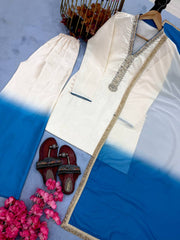 Roman Glass Top with Palazzo and Organza Dupatta Set