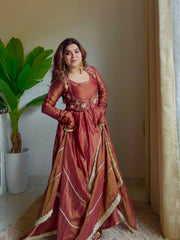 Stylish Red Color Silk with Koti Work Anarkali Suit