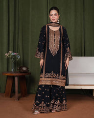 Alluring Black Silk with Sequence Work Sharara Suit