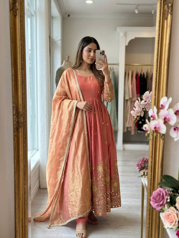 Amazing Pink Satin Silk with Sequence Work Gown