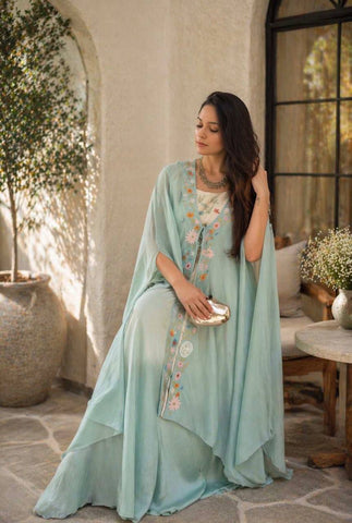 Stunning Blue Teby Silk with Embroidery Sequence Lehenga