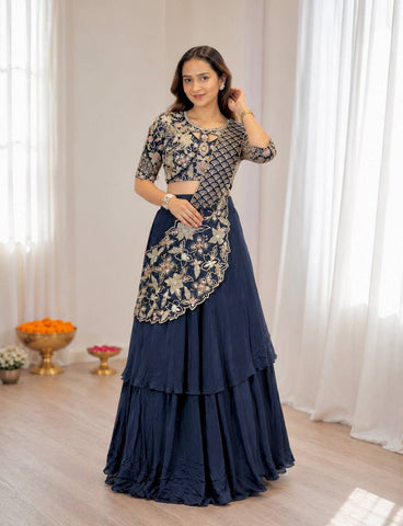 Stunning Pink French Crep Silk Embroidey Sequins Lehenga Choli