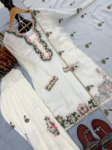 Ivory Floral Embroidered Pakistani Suit Set