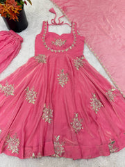 Stunning Maroon Pure Silk Embroidered Gown