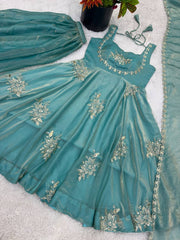 Stunning Maroon Pure Silk Embroidered Gown