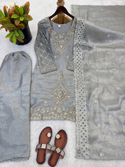 Ravishing Silk Embroidery Beads Work Sharara Suit