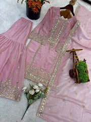 Alluring Black Silk with Sequence Work Sharara Suit