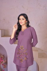 Amazing Pista Rayon with Multi Embroidery Work Co-Ords Set