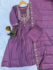Gorgeous Purple Roman Silk with Multi-thread & Sequence Work Anarkali Kurti Set
