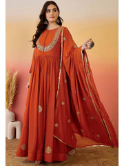 Gorgeous Orange Georgette with Work Gown