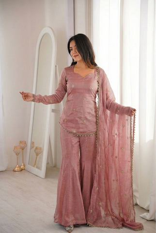 Luxuriant Fendy Silk Sequence Work Sharara Suit