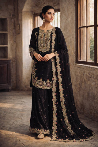 Beautiful Black Silk with Sequence Work Sharara Suit