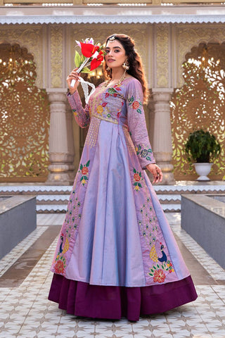 Elegant Purple Embroidery Work Top With Lehenga