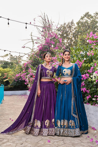 Mesmerizing Blue Vichitra with Embroidery Sequence Work Lehenga