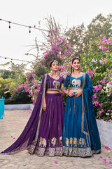 Mesmerizing Blue Vichitra with Embroidery Sequence Work Lehenga