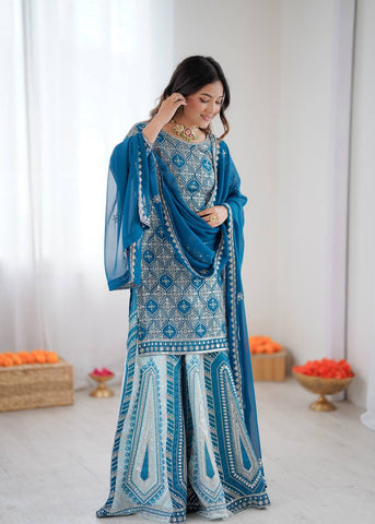Blue Faux Georgette with Sequence Work Lehenga Top