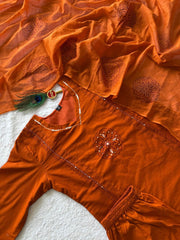 Beautiful Orange Cotton Hand Work Kurti