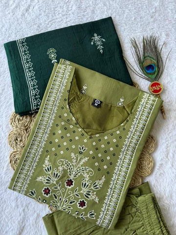 Pista Green Cotton Hand Block Print Suit