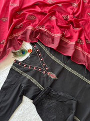 Alluring Red Pure Cotton with Block Work Suit Set