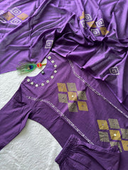 Lovely Purple Cotton with Real Mirror Hand Work Kurti Set