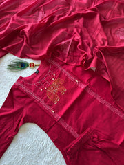 Amazing Red Cotton with Mirror Work Suit