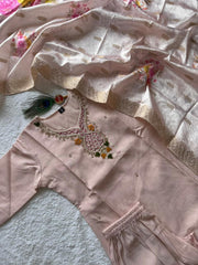 Charming Light Peach Premium Roman Silk Hand Work Suit