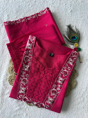 Awesome Pink Color Embroidery Work Kurti Suit