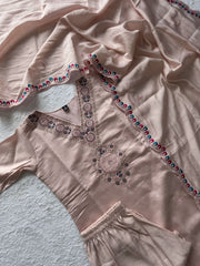 Elegant Pink Roman Silk Embroidery Kurti Suit