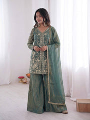 Function Wear Silk with Heavy Embroidery Palazzo Suit